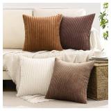 MIULEE Boho Farmhouse Throw Pillow Covers 18x18 Inch Set of 4 Rustic Mordern Neutral Cushion Covers Soft Corduroy Nordic Home Decor for Couch Bed Sofa Living Room Brown