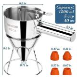 WIHBOIR Stainless Steel Pancake Batter Dispenser with Squeeze Handle and Multi-Nozzle, for Pancakes, Cupcakes, and Baked Goods. 40 oz