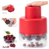 SCHVUBENR 7-IN-1 Large Cherry Pitter Tool - Portable Cherry Corer Pitter with Ergonomic Push Design - Easy to Use for Making Cherry Jam - Pit 7 Cherries at Once, Saving Time & Effort - Red
