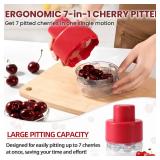 SCHVUBENR 7-IN-1 Large Cherry Pitter Tool - Portable Cherry Corer Pitter with Ergonomic Push Design - Easy to Use for Making Cherry Jam - Pit 7 Cherries at Once, Saving Time & Effort - Red
