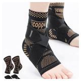 INDEEMAX Ankle Brace for Sprained Ankle Compression Sleeve, 2 Pack Copper Infused Ankle Support Brace for Women & Men, Plantar Fasciitis Relief Achilles Tendonitis, Sports Running, Copper Black, L