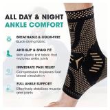 INDEEMAX Ankle Brace for Sprained Ankle Compression Sleeve, 2 Pack Copper Infused Ankle Support Brace for Women & Men, Plantar Fasciitis Relief Achilles Tendonitis, Sports Running, Copper Black, L