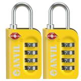 ANVIL TSA Approved Luggage Lock - 4 Digit Combination, 10,000 Combinations, Easy-Read Password Window, Travel Lock for Suitcases, Backpacks, Gym & Student Lockers, Baggage(Yellow 2 Pack)