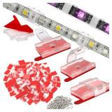 100PCS Mounting Clips for LED Strip Lights with Self-Adhesive Tape + Screws-Light Clips, Ideal Mounting Brackets for 0.47inch/12mm Both Indoor Strip Light and Outdoor Waterproof Light Strips