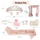 17th Birthday Decorations for Girls, 17th Birthday Sash and Crown, Cake Topper, Number Candles and Balloons, 17 Year Old Gifts for Girls