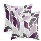 CaliTime Throw Pillow Cases Pack of 2 Cozy Fleece Falling Dahlia Floral Flowers Petals Decorative Cushion Covers for Couch Bed Sofa Farmhouse Decoration 16 X 16 Inches Deep Purple Grey