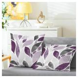 CaliTime Throw Pillow Cases Pack of 2 Cozy Fleece Falling Dahlia Floral Flowers Petals Decorative Cushion Covers for Couch Bed Sofa Farmhouse Decoration 16 X 16 Inches Deep Purple Grey