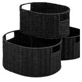 Vagusicc Wicker Basket, Set of 3 Round Storage Baskets for Organizing, Woven Paper Rope Wicker Storage Basket with Handles, Black Cube Storage Organizer Bins Baskets for Shelves & Decor, Black
