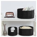 Vagusicc Wicker Basket, Set of 3 Round Storage Baskets for Organizing, Woven Paper Rope Wicker Storage Basket with Handles, Black Cube Storage Organizer Bins Baskets for Shelves & Decor, Black