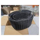 Vagusicc Wicker Basket, Set of 3 Round Storage Baskets for Organizing, Woven Paper Rope Wicker Storage Basket with Handles, Black Cube Storage Organizer Bins Baskets for Shelves & Decor, Black
