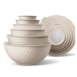 COOK WITH COLOR Mixing Bowls with Lids - 12 Piece Plastic Nesting Bowls Set includes 6 Prep Bowls and 6 Lids, Non Slip Bottom and Embossed Design - Microwave Safe (Cream)