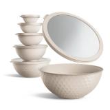 COOK WITH COLOR Mixing Bowls with Lids - 12 Piece Plastic Nesting Bowls Set includes 6 Prep Bowls and 6 Lids, Non Slip Bottom and Embossed Design - Microwave Safe (Cream)