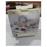 COOK WITH COLOR Mixing Bowls with Lids - 12 Piece Plastic Nesting Bowls Set includes 6 Prep Bowls and 6 Lids, Non Slip Bottom and Embossed Design - Microwave Safe (Cream)