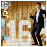 Pooqla 2.4FT Light Up Numbers for Sweet 16 Party Decorations, Marquee Numbers Party Decor for Her Him, Mosaic Big Sign for 16th Birthday Decoration Backdrop, Cool White and Warm White Number 16