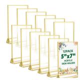 TonGass 12-Pack 5"x7" Gold Acrylic Picture Frames 3mm Gold Border Wedding Table Number Holders, Clear Double-Sided Acrylic Sign Holders for Weddings, Banquets, Parties, Centerpieces