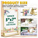 TonGass 12-Pack 5"x7" Gold Acrylic Picture Frames 3mm Gold Border Wedding Table Number Holders, Clear Double-Sided Acrylic Sign Holders for Weddings, Banquets, Parties, Centerpieces