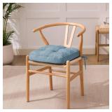 IASEAHK Chair Cushions for Dining Chairs, Dining Chair Cushions, Tufted Indoor Chair Pads with Ties & Non Slip Backing, Seat Cushions for Kitchen Chairs 16.5 x 16.5 x 3.5", Set of 2 Light Blue
