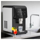 Hooure12.2 in. Stainless Steel 62 lb./24 H Freestanding Countertop Chewable Pellet Ice Maker Crescent Ice Cubes - Retail: $985