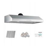 HGUOQ36 in. 900 CFM Ducted Under Cabinet Range Hood in Stainless Steel with LED Lights, Top/Rear Vent, Washable Mesh Filters - Retail: $329