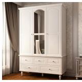 FUFU&GAGAWhite Paint Big Wardrobe Armoires W/Mirror, Hanging Rod, Drawers, Adjustable Shelves 70.9 in. H x 47.2 in. W x 20 in. D - Retail: $361