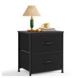 Nightstand, Small 2 Drawer Dresser End Table Bedside Furniture, Wooden Top Fabric Bins for Bedroom, Closet, Entryway, Dorm, 11.8" D x 18" W x 20", Black