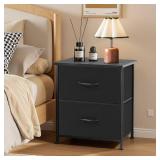 Nightstand, Small 2 Drawer Dresser End Table Bedside Furniture, Wooden Top Fabric Bins for Bedroom, Closet, Entryway, Dorm, 11.8" D x 18" W x 20", Black