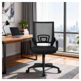 BestOffice | Ergonomic Office Chair | Mid-Back Swivel Desk Chair | Breathable Backrest & Lumbar Support | Adjustable Height | Sponge Seat | Rolling Wheels | Dark Black | for Adults & Women