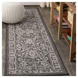 JONATHAN Y Boho Medallion Indoor Outdoor Runner Rug 2X8 Black/Gray, Malta Textured Weave for Backyard, Patio, Porch, Easy-Cleaning, High Traffic, Pet-Friendly, Non-Shedding (SMB104C-28)