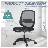 Armless Mesh Ergonomic Desk Office Chair Without Arms for Computer Home Height Adjustable Lumbar Support for Small Spaces