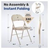 HealSmart 2 Pack Folding Chairs with Leather Padded Cushion Seats & Durable Metal Frame, Comfortable, Foldable, Portable, Commercial Event Seat, Indoor Outdoor for Home, Parties, Office, Kahki