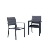 GarveeLife 4 Piece Aluminum Patio Stackable Dining Chairs Set, Outdoor Metal Lightweight Stacking Dining Chair with Textilene Fabric, for Backyard Lawn Deck Poolside Porch Bistro, Dark Grey