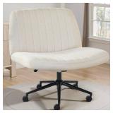 OLIXIS Criss Cross Chair with Wheels Wide Cross Legged Office Desk Vanity Chair Comfy Fabric Armless Adjustable Swivel for Home Computer Task Fabric Beige