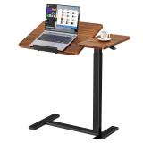 Sweetcrispy Small Standing Desk Rolling Table Adjustable Height, Laptop Mobile Stand with Wheels, Portable Computer Workstation with Tiltable Desktop for Teacher Classroom Home Office, Brown