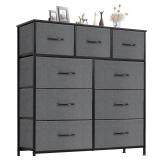 Sweetcrispy 9 Drawer Fabric Dresser Tall Chest Storage Organizer Tower with Cabinet Metal Frame and Wood Top Lightweight Closet Furniture for Bedroom,Charcoal Grey