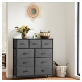 Sweetcrispy 9 Drawer Fabric Dresser Tall Chest Storage Organizer Tower with Cabinet Metal Frame and Wood Top Lightweight Closet Furniture for Bedroom,Charcoal Grey