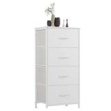 Sweetcrispy Dresser for Bedroom, Storage Drawers, Skinny Fabric Storage Tower with 4 Drawers, Tower Organizer Unit, Chest of Drawers with Wooden Top for Closet,Entryway,White