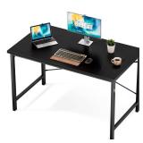 Sweetcrispy Computer Office Desk 48 Inch Student Study Writing Work with Metal Frame Wood Tabletop Modern Simple PC Home Bedroom Table - Basic Black