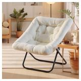 DUMOS Comfy Chair for Adults, Soft Faux Fur Folding Lounge for Bedroom Living Room Dorm Rooms Flexible Reading Chair for Teens, Large Size Foldable (Square-Creamy)