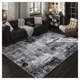 Rugcomf 6x9 Rug Washable Bedroom Rug Large Soft Area Rug Abstract Pattern Non-Slip Faux Wool Vintage Rug for Living Room, Farmhouse, Dining Room, Kids Playroom, Grey and Black