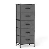 DUMOS Nightstand with 5 Drawers Bedside Table with Removable Fabric Bins Sturdy Steel Frame Wood Top Organizer Furniture for Bedroom Closet Living Room, Grey