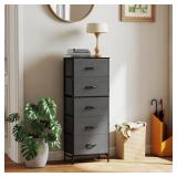 DUMOS Nightstand with 5 Drawers Bedside Table with Removable Fabric Bins Sturdy Steel Frame Wood Top Organizer Furniture for Bedroom Closet Living Room, Grey
