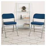 Flash Furniture 2 Pack HERCULES Series Premium Curved Triple Braced & Double Hinged Navy Fabric Metal Folding Chair