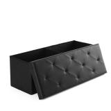 Sweetcrispy 43 Inches Folding Ottoman with Storage Bench, Foot Rest Stool, End of Bed Storage Bench Upholstered, Load 660 lbs, for Living Room, Lychee Grain Leather, Black