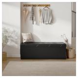 Sweetcrispy 43 Inches Folding Ottoman with Storage Bench, Foot Rest Stool, End of Bed Storage Bench Upholstered, Load 660 lbs, for Living Room, Lychee Grain Leather, Black