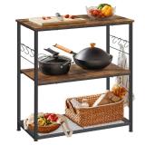 VASAGLE Bakers Rack, Kitchen Shelf, Kitchen Island, Microwave Oven Stand with 3 Open Shelves, 6 Hooks, Metal Frame, 15.7 x 31.5 x 35.4 Inches, Industrial, Rustic Brown and Black UKKI002B01