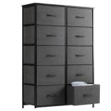 Sweetcrispy Dresser, Tall Dresser for Bedroom, Drawer Dresser Organizer Storage Drawers with 10 Drawers, Chest of Drawers with Fabric Bin, Steel Frame, Wood Top for Bedroom, Closet, Entryway
