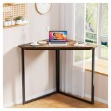 VECELO Corner Desk,Office Tables for Living Room for Small Space Triangle Computer Desk with Steel Frame Corner Shelves with Metal Frame Writing Desk for Workstation Classic Brown 33.1\"