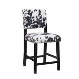 Linon Cole Black Wood 24\" Seat Height Counter Stool with Black and White Cow Print Upholstered Seat and Back