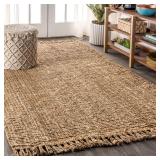 JONATHAN Y Handwoven Jute Fringe Natural Indoor Area Rug, 5x8, Pata, Bohemian, Rustic, Cottage, Easy-Cleaning for Living Room, Bedroom, Kitchen, Non-Shedding (NRF103A-5)
