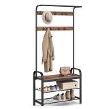 VASAGLE Coat Rack, Hall Tree with Shoe Bench for Entryway, Entryway Bench with Coat Rack, 4-in-1, with 9 Removable Hooks, a Hanging Rod, 13.3 x 33.1 x 72.1 Inches, Rustic Brown and Black UHSR400B01